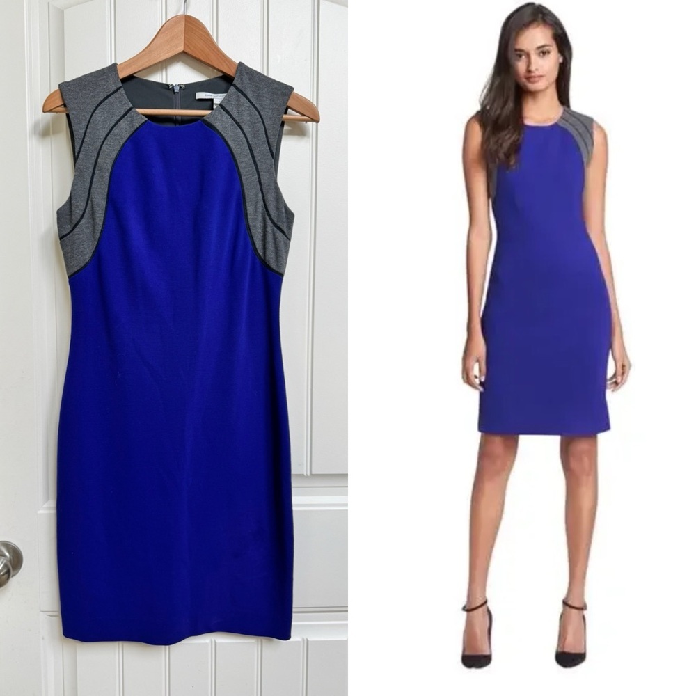 Diane Von Furstenberg Royal Blue and Grey Hallie Knit Sheath Dress. Size 4